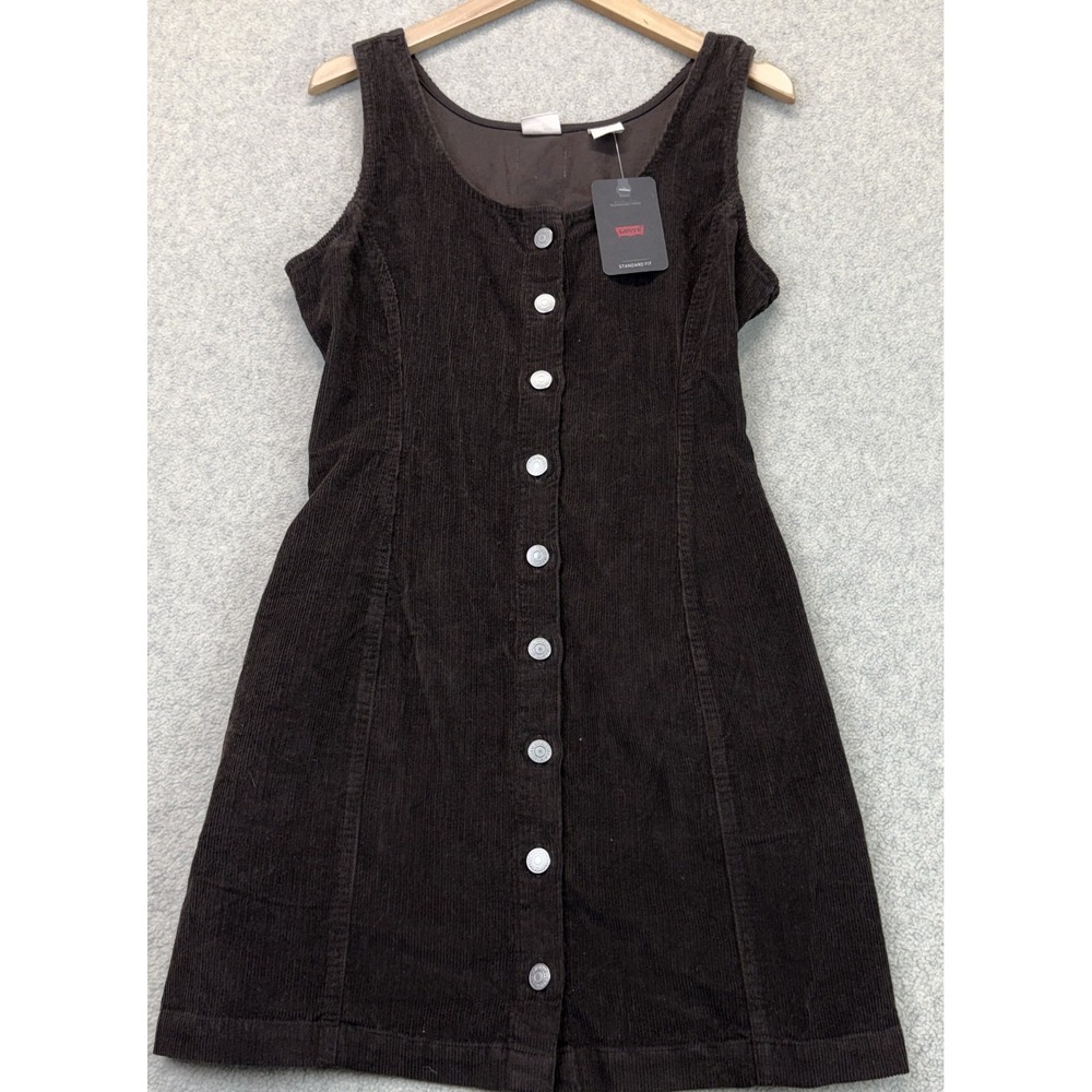 NWT Levi's Womens Audra Tank Mini Dress Brown Button Front Corduroy Sleeveless S